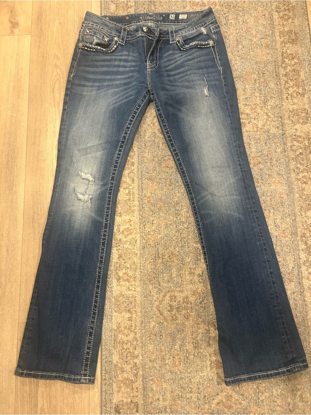 Miss Me Women's Distressed Bootcut Jeans in Dark Blue